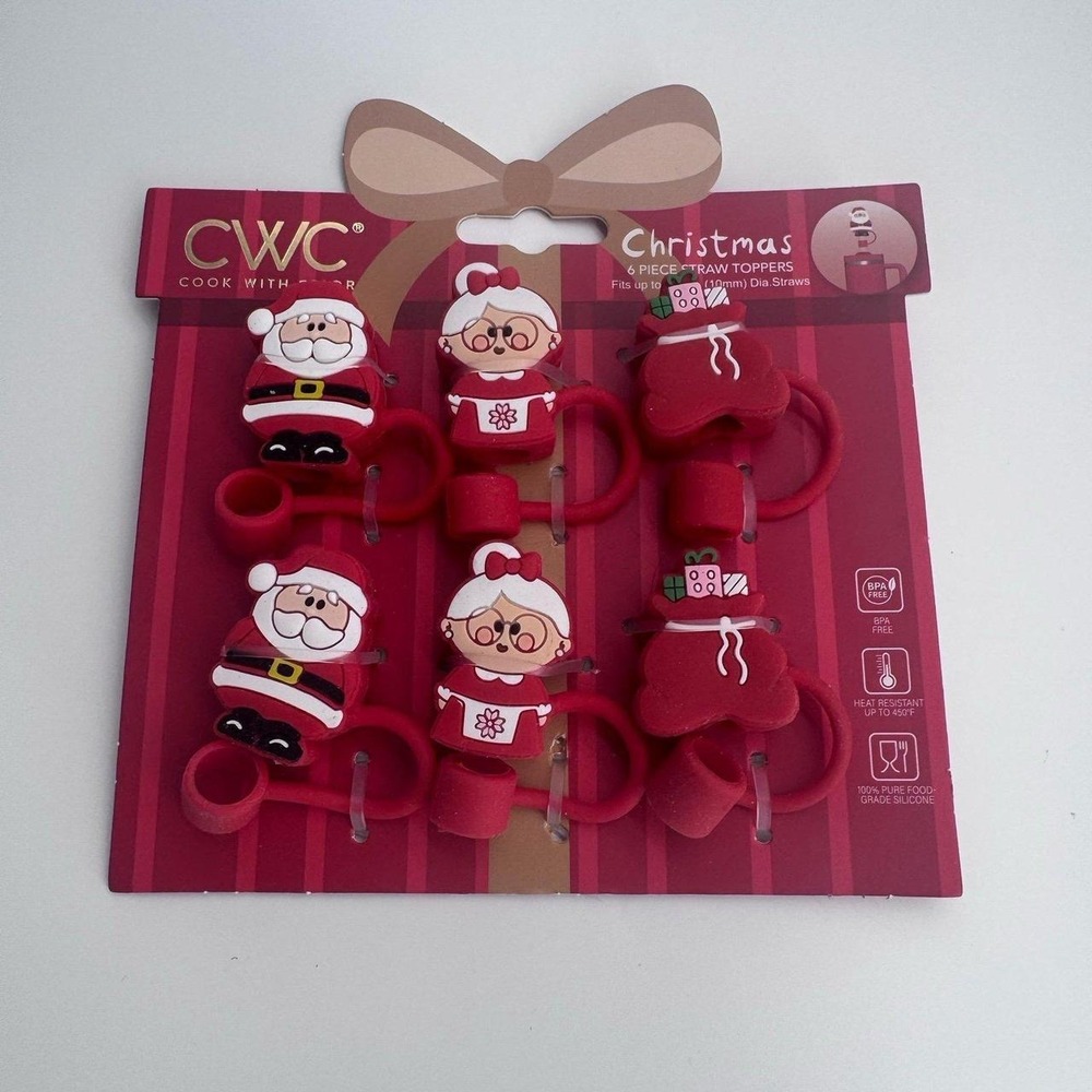Cook With Color (CWC) Christmas Holiday Straw Toppers Covers BNWT
